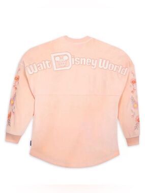 Disney World Kids Size L 11/12 Peach Velour Embroidered Floral Bow Spirit Jersey